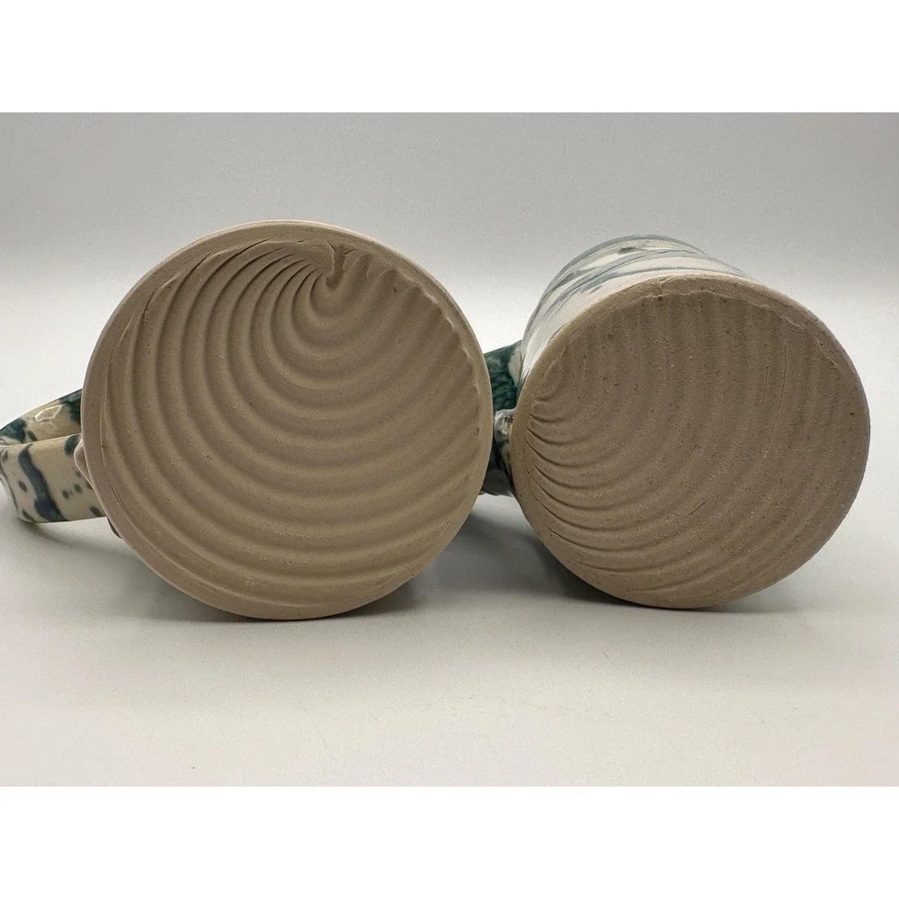 Hand-Crafted Pottery Mugs - Artisan Stoneware, Blue-Green Glaze, Ceramic Cups